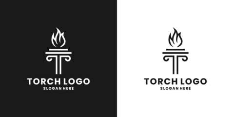 initial T with torch logo design vector