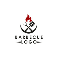 Vintage Grill Barbeque and fire flame Logo design