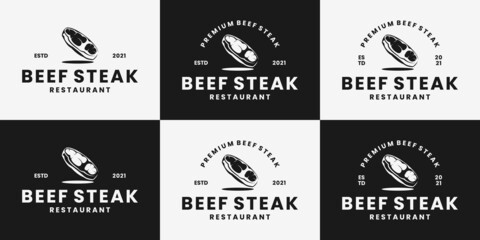 Fototapeta premium creative bundle fresh beef steak logo design retro style.