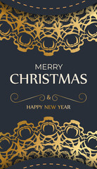Festive Brochure Merry Christmas in dark blue with vintage gold ornament