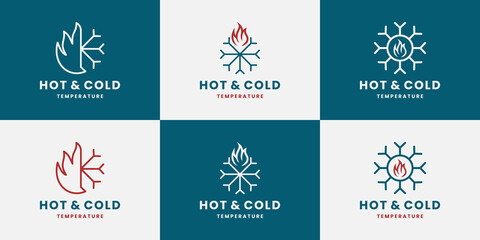 bundle hot and cold temperature icon snow with fire logo design template
