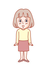 喜ぶ3頭身若い女性イラスト