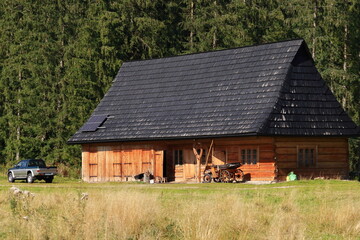 Górska drewniana chata, w Dolinie Chochołowskiej w polskich górach Tatrach Zachodnich.