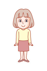 微笑む3頭身若い女性イラスト