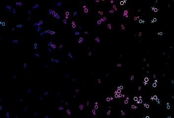 Dark pink, blue vector backdrop with gender signs.