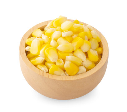 Bowl With Corn Kernels On White Background