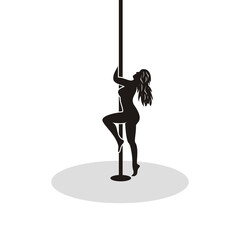 Silhouette of sexy woman gymnastics pole black and white logo vector illustration