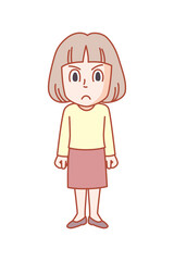 怒る3頭身若い女性イラスト
