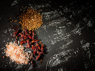 Pink salt, hot pepper and spices 