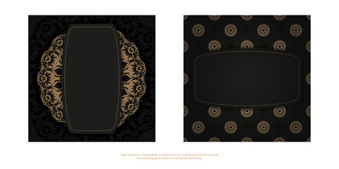 Greeting card template in black with brown vintage pattern