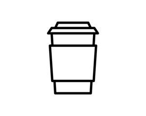 take-out coffee with cap and cup holder. disposable cardboard cup of coffee. Paper container icon. Isolated on white background. Vector outline Illustration. Fast food business lunch picrogram.