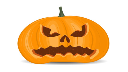Halloween pumpkin on a white background, orange pumpkin with different shapes and faces. Vector illustration.