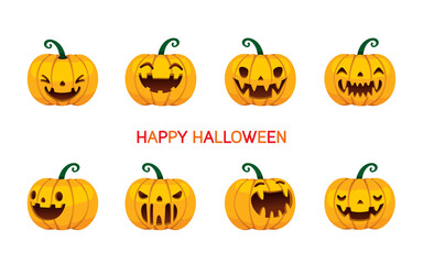 Set Of Halloween Pumpkins With Different Emotion