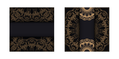 Greeting flyer template in black with brown vintage ornament