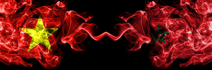 Vietnam, Vietnamese vs Morocco, Moroccan smoke flags side by side.