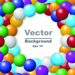 Vector Colorful Balls Frame. Vector background made with 3d realistic balls. Balls texture frame template, banner, poster flyer card, postcard, cover, brochure. Add your own text. Celebration concept.