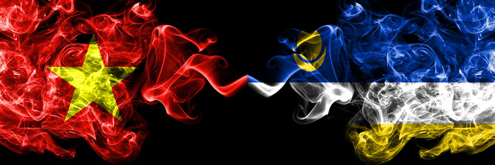 Vietnam, Vietnamese vs Russia, Buryatia smoke flags side by side.