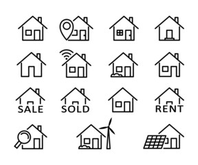 Set of house line icons. Smart, eco, sale, rent vector house icon.