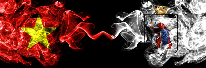 Vietnam, Vietnamese vs Russia, Russian, Mari El smoke flags side by side.