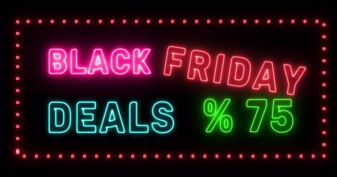 Black Friday sale neon sign banner background for a promo video with Luma Mattes or Alpha Channels.. the concept of sale and clearance