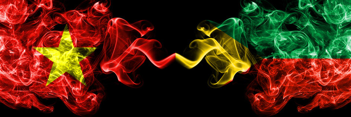 Vietnam, Vietnamese vs Russia, Russian, Zabaykalsky Krai smoke flags side by side.