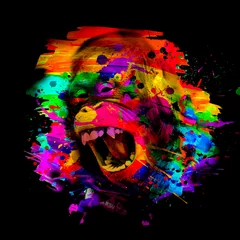Poster Colorful artistic monkey's head on white background with colorful creative elements   © reznik_val