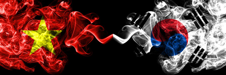 Vietnam, Vietnamese vs South Korea, Korean smoke flags side by side.