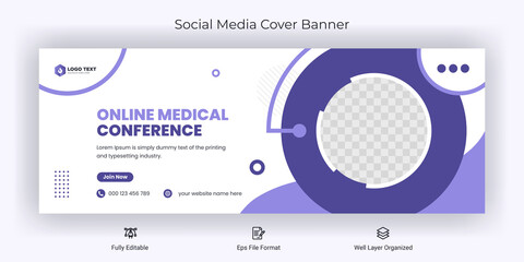 Online medical conference social media Facebook cover banner template