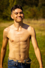 Shirtless on a summer day