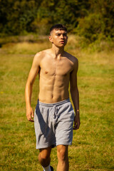 Shirtless on a summer day