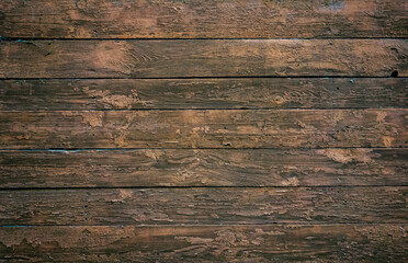 A wooden wall with an aged surface.
Vintage wall and floor made of darkened wood, realistic plank texture.