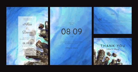 wedding cards, invitation. Save the date sea style design. Romantic beach wedding summer background