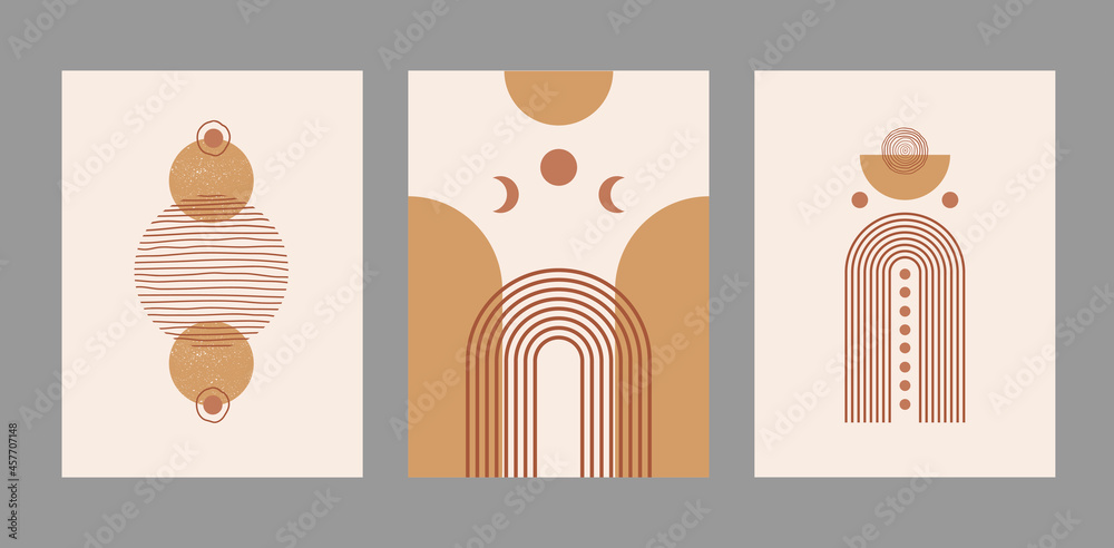 Poster modern abstract set aesthetic backgrounds with geometric balance shapes and lines. wall decor in boh