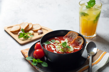 tomato soup with bread and basil gazpacho