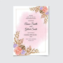 Hand drew wedding card template with beautiful rose and leaf