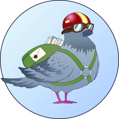 Color vector drawing of cartoon character postal pigeon