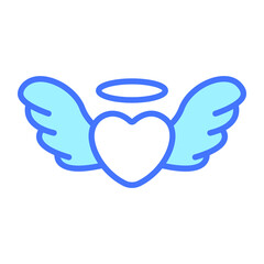 flying hart, wings, angle Icon, simple design blue line icon.