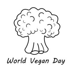 Broccoli drawn in outline style on a white background. World Vegetarian Day. Vector illustration