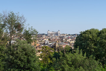 Fototapeta na wymiar View of Rome from the Pincio at Villa Borghese Gardens
