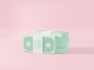 Bundle of money, business investment profit, money saving concept. 3d render illustration