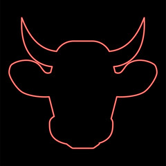 Neon cow head red color vector illustration flat style image
