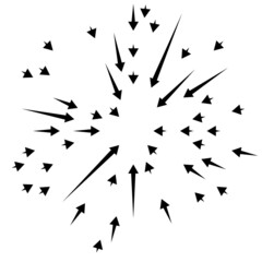 Arrows pointing inward. Radial, radiating arrows, pointers