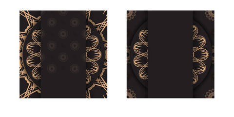The postcard is in black color with a luxurious brown pattern, ready for printing.