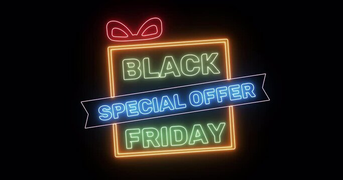 Black Friday sale neon sign banner background for a promo video with Luma Mattes or Alpha Channels.. the concept of sale and clearance