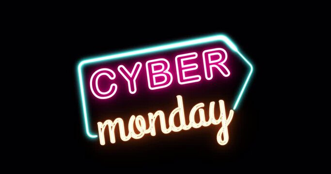 Cyber Monday neon sign banner background for a promo video with Luma Mattes or Alpha Channels. The concept of sale and clearance