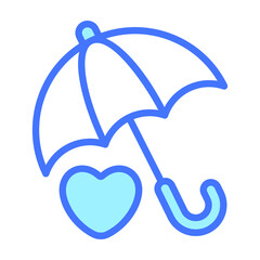heart protection, umbrella Icon, simple design blue line icon.
