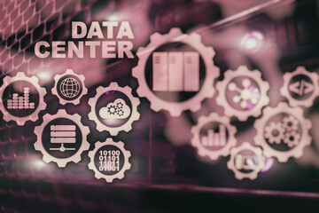 Data Center of the Future on a virtual screen. Business information technology 