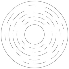 Circular, concentric segmented circles, rings. Abstract geometric circle. Spiral, swirl, twirl. Random rotation circles