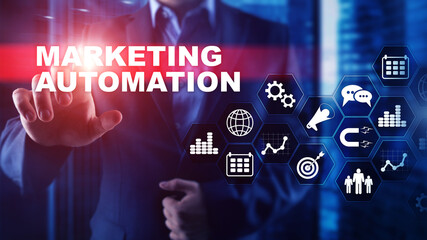 Marketing Automation Software Technology Process System Internet Business concept. Mixed media background