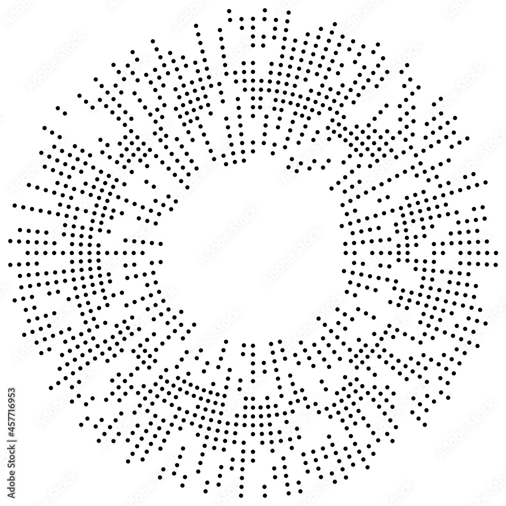 Poster Random circles, dots, speckles and freckles concentric, circular and radial element. Pointillist, pointillism random halftone circles